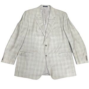 Zaharoff Silk Wool Glen Plaid Blazer Sportcoat 50XT 50 Tall Long 52” Chest Beige
